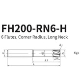 G-FH200-RN6-H  6 Flutes, Corner Radius, Long Neck - Big-tools Industrial Supply Tools for Metal Cutting